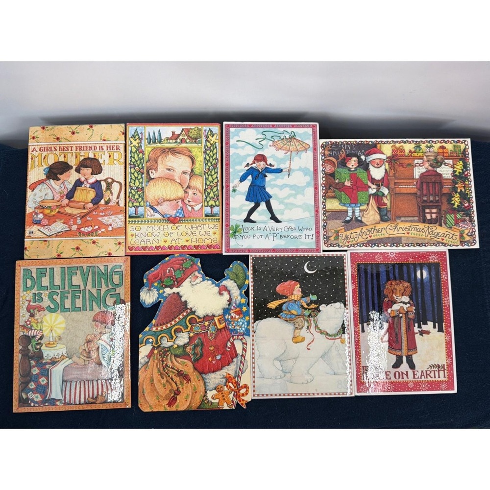 9pc Mary Engelbreit Vintage Holiday Card Art  Foam Board Mounted Decor Lot